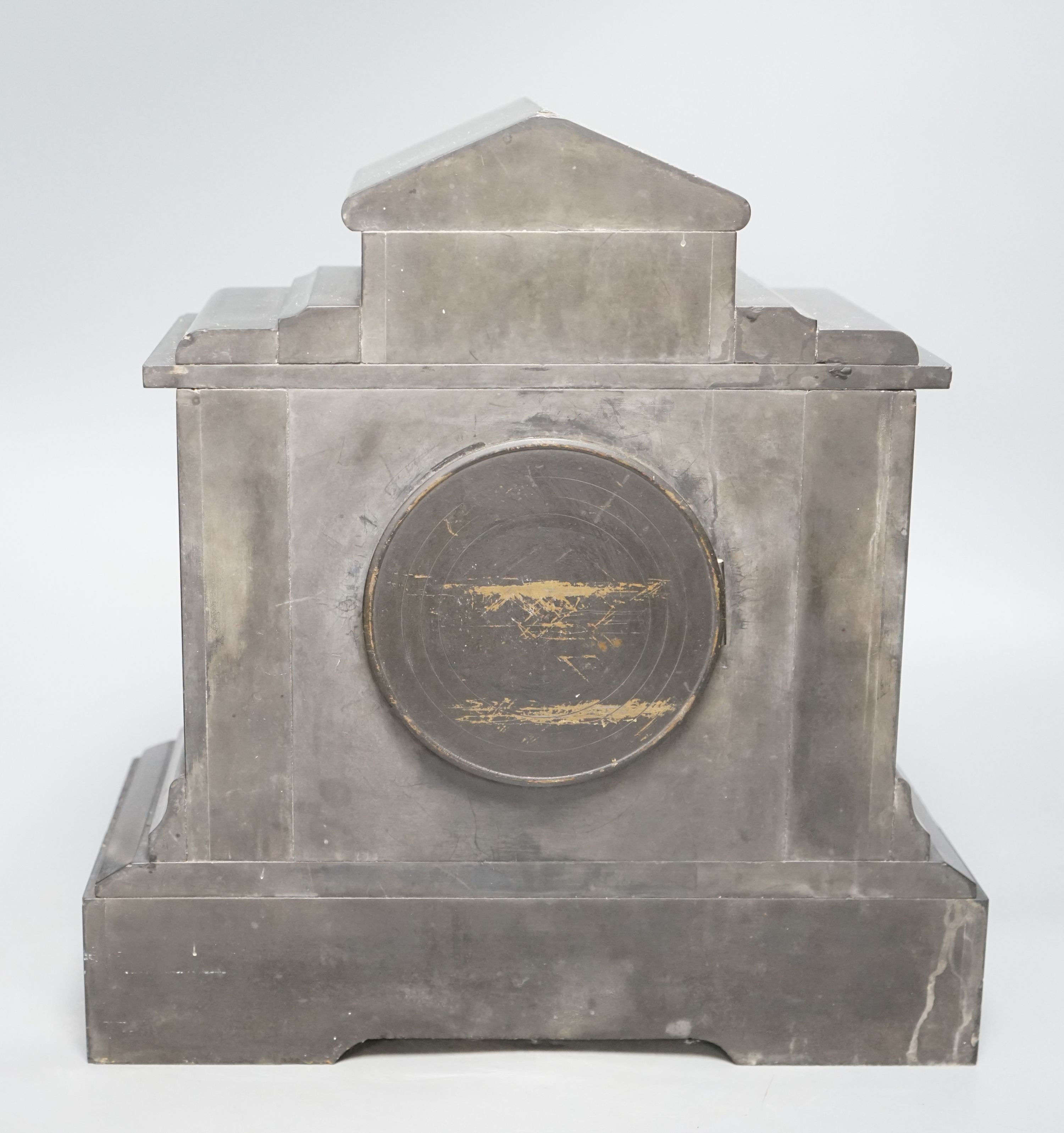 A Victorian slate mantel clock 33 cm high